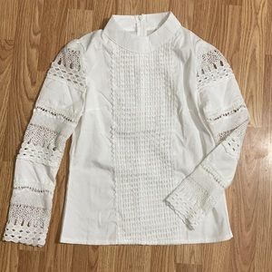 High neck zip back crochet sleeve unique long sleeve shirt